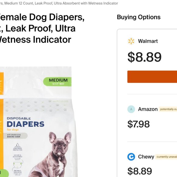 84ct Arm & Hammer Pets Disposable Female Dog Diapers Adjustable Absorbent Medium - Picture 5 of 5